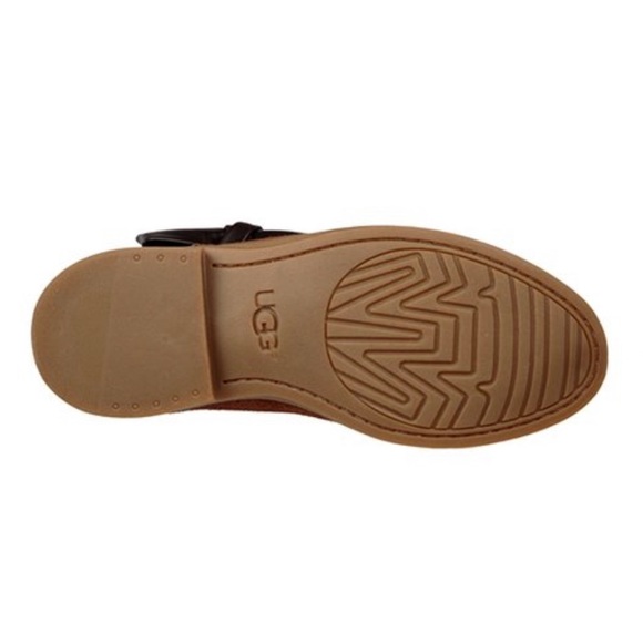 UGG Cognac Joanie Bow Faux Leather Bootie Kids Size 5 Womens Size 7 - Picture 8 of 16